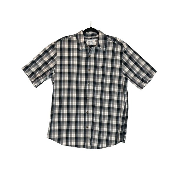 Carhartt Mens Large Relaxed Fit Blue Plaid‎ Button Up Short Sleeve Shirt - Picture 2 of 7